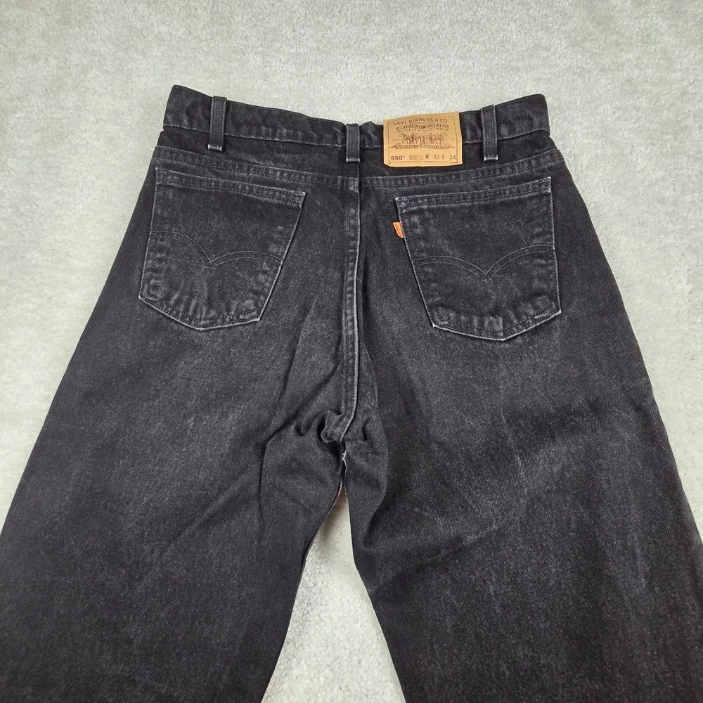 VTG Levis 550 Orange Tab Black Jeans Made In USA Mens 33x33 Relaxed Fit 90s